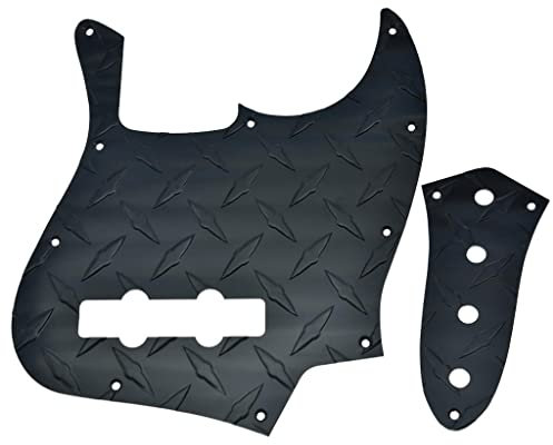 Dopro Diamantplatte 10-Loch 4 Saiten Jazz Bass Pickguard Aluminium Diamant Platte J Bass JB Steuerplatte und Schrauben für amerikanische/mexikanische Fender Jazz Bass Schwarz