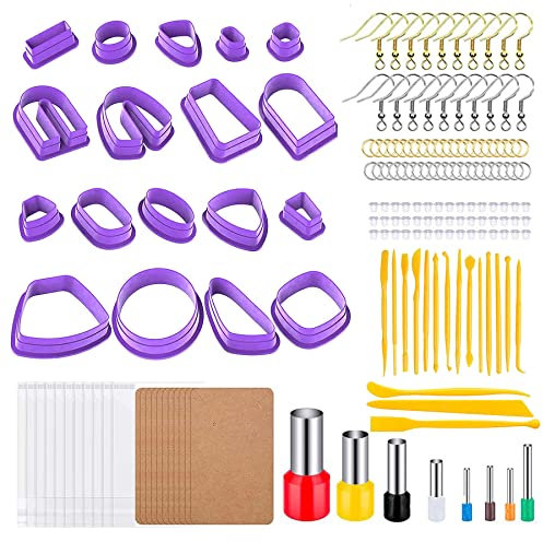 Allazone 143 Stück Clay Ohrring Cutters, 18 Form Polymer Clay Cutter Set, Plastic Clay Ohrringschneider mit Ohrringkarten, Ohrringhaken für Polymer Clay Schmuckherstellung