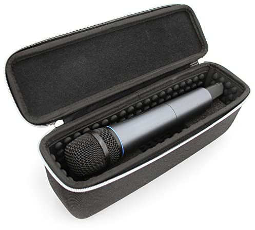 CASEMATIX Microphone Case Compatible with Two 11 Wireless Microphones, Mic Case Fits Microphone System Mics with Padded Interior, Hard Shell Exterior, Carry Handle -Case Only