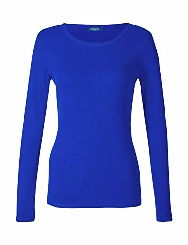 Top Linen (NW) Ltd Women's Royal Blue Long Sleeve Classic Scoop Neck T-Shirt - Soft, Silky, Stretchy, Durable - M/L
