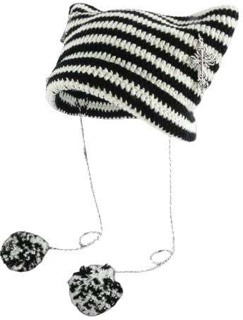 Häkelmützen für Frauen Vintage Beanies Frauen Fuchsmütze Grunge Gothic Beanies Hut Y2K Zubehör Slouchy Beanies für Frauen, Weiß, Schwarz, Medium