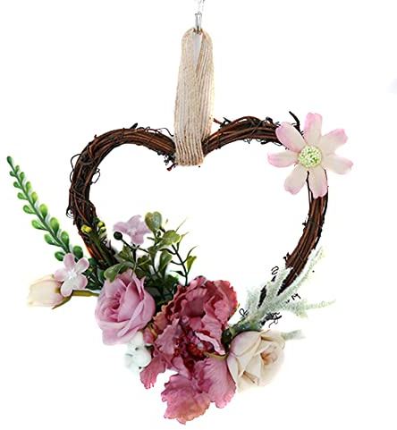 Uposao Wicker Heart Wreath, Artificial Wreaths DIY Heart Wicker Wreath Wedding Birthday Party Wall Hanging Decoration Ornament Gift