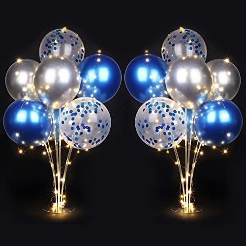 AUAUY 2pz Supporto per Palloncini da Tavolo, Riutilizzabile Supporto per Palloncino, Bastoncini per Palloncini Kit con 16 Palloncini e 2 Luci, per Feste di Compleanno e Decorazioni di Nozze