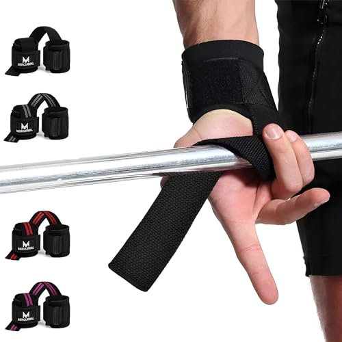 MERCURYAL Straps Gym mit Handgelenkbandage für Gewichtheben und Powerlifting – Gym-Handgelenkbandagen – Lifting Straps – Griffbänder – Fitness-Griffe für Kreuzgewicht (schwarz)