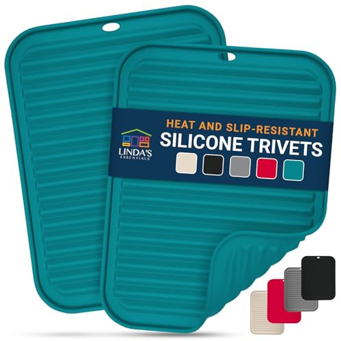 Silicone Trivets for Hot Pans and Pots (2 Pack) - Multipurpose Silicone Heat Resistant Mat and Pot Holder Trivet (30 x 23cm) - Heatproof Mats for Kitchen by Linda's Essentials (Teal)
