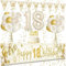 18. Geburtstag Mädchen Deko, VICTERR Sandweiß Gold Deko 18. Geburtstag Mädchen und Jungen Deko Set, Lange Größe Happy 18th Birthday Banner Hintergrund 274×37cm, Girlande Wimpel Konfetti Luftballons