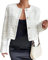 Veste en Tweed à Carreaux pour Femmes Slim Vintage Veste à Manches Longues Tweed Blouse Courte Cardigan sans col Blazer décontracté Business Workwear Veste à Cordon (Blanc,L)