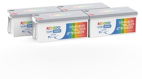 Redodo 12V 200Ah(4 Pack) LiFePO4 Batterie,Batterie Lithium Rechargeable Phosphate de Fer,BMS 100A Intégré,4000-15000 Cycles Profonds et 10 Ans de Durée de Vie,Parfait pour RV, Camping,Maison Solaire