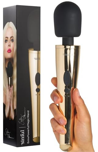 Sinful Magic Wand Sexspielzeug - Luxy Extra Leistungsstarker Vibrator Massagestab für Frauen - Leise, Spritzwassergeschützt Vibrator Wand ohne Kabel - 10 Vibrationseinstellungen - Gold
