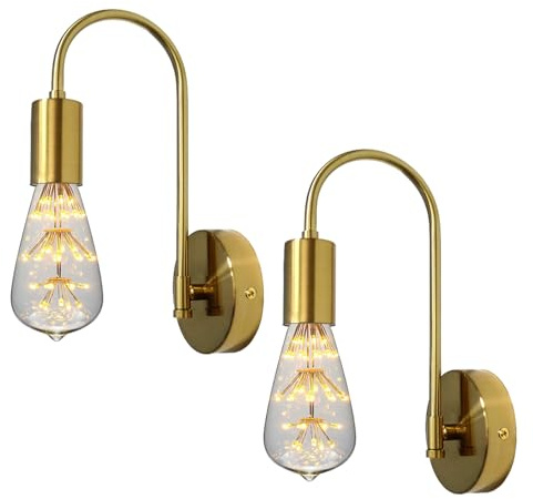 Wandleuchte Innen E27 Wandleuchte Metall 2 Stücke Wandlampe Vintage Retro Gebogene Wandleuchte Industrial für Schlafzimmer Wohnzimmer Esszimmer Balkon Loft