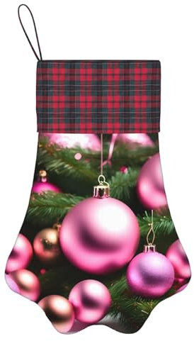 Personalisierter Weihnachtsstrumpf für Hunde, lebendige Farben, Schlaufe zum Aufhängen, einzigartiges Pfoten-Design, perfekt für Geschenktüten, rosa Weihnachtskugel