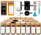 Square Spice Jars Set of 24 with Bamboo Lids, Shaker Inserts, Pre-Printed English Labels, Black and White Stickers (180 Spice Names), Silicone Funnel, and Cleaning Brush (English Labels)