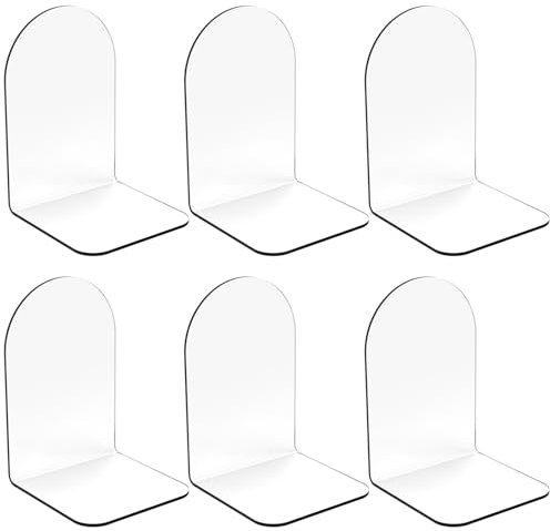 Merrynine Lot de 6 serre-livres en acrylique transparent pour étagères, serre-livres en plastique pour livres lourds, organiseur pour étagères, bureau, école, 12 x 12 x 14 cm