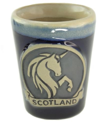 Glen Appin of Scotland Schottisches Einhorn-Schnapsglas aus Steingut, Blau, PT3017-Blau
