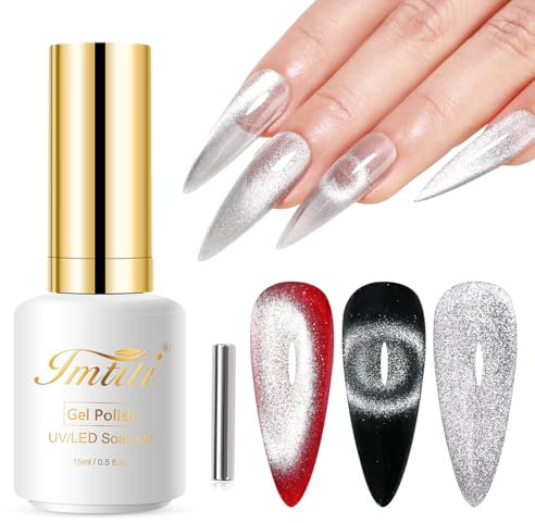 Imtiti Cat Eye UV Gel Nagellack, 15ML Silberner Glitter Katzenauge Holografisches Glitzer gel Nagellack Mit Magnet UV Led Magnetisch Gel Nail Polish Galaxy Glitzer Maniküre Nagelsalon
