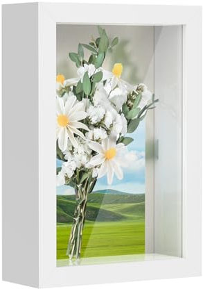 Anhow 3D Bilderrahmen zum Befüllen, 3D Bilderrahmen Tiefer Objektrahmen 10 x 15 cm mit Transparente Echtglas für Tischplatte und Wand - Weiß/ 3cm