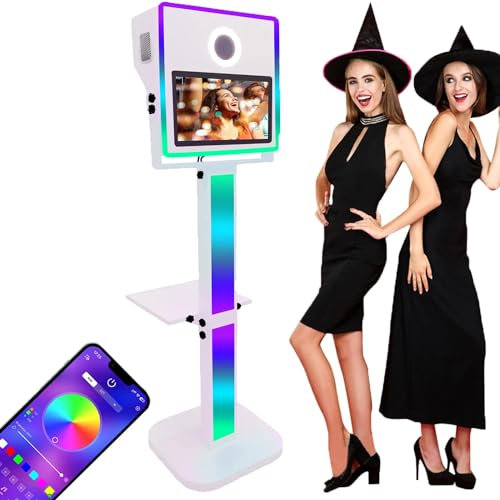 YhsPkh Machine à Selfie Photomaton (écran Tactile 15,6'') + Lumière De Remplissage/étui De Vol, Cabine Photo Reflex Numérique - Mini Ordinateur, pour Fêtes, Mariages, Location,White