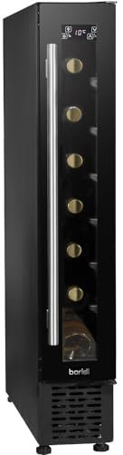 7 Bottle 15cm Slim Wine Cooler Fridge LED Backlit Metal Shelf Black & Glass