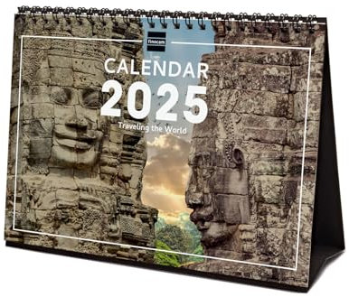 Finocam - Bebilderter Tischkalender International 2025 Monatsansicht Januar 2025 bis Dezember 2025 (12 Monate) Traveling International