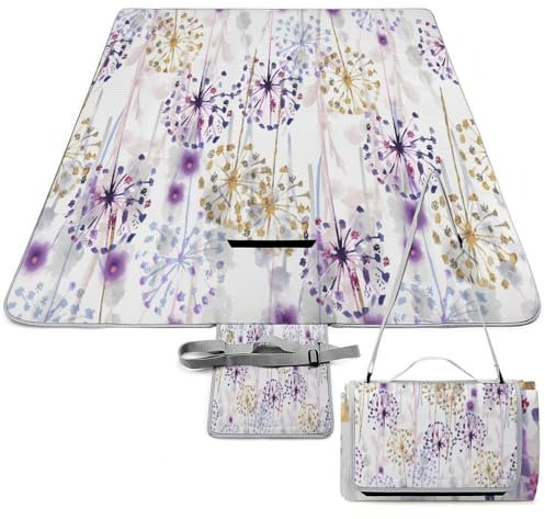 SEEKJOYS Picknickdecke mit Wildblumen, Kräutern, Pflanzen, mit Tragegurt, faltbar und tragbar, 3-lagig, wasserdicht, sanddicht, Stranddecke für Outdoor, Camping, Reisen, Gras, Rasen, Park,