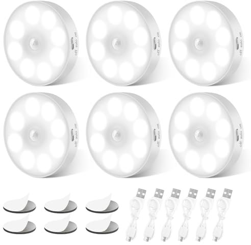 Yozexin Motion Sensor Lights Indoor, 6PC Sensor Lights Indoors,Stair Lights, Cordless LED Lamp with Magnetic Base for Under Cabinet, Cupboard, Wardrobe, Stairs, Closet, Kitchen, Hallway (White Light)