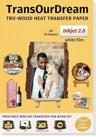 TransOurDream Heat Transfer Paper for Wood (10 Sheets, A4) Printable Iron on Transfers for Inkjet Printer Wood Transfers Photo Transfer Paper(Wood2.0-10)