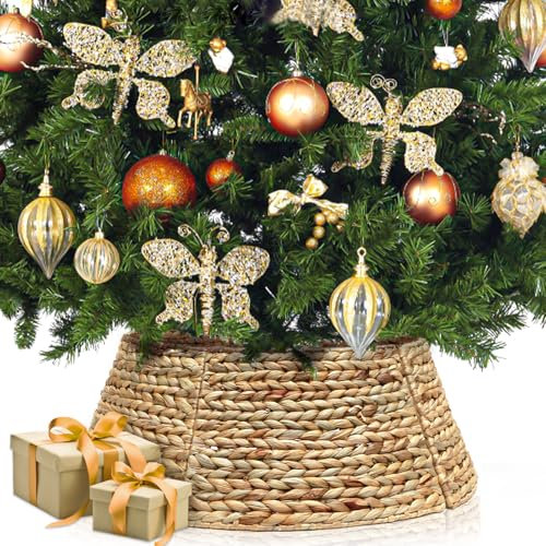 Yeviaoy Collier de sapin de Noël de 68,6 cm, couverture de base de sapin de Noël, jupe de sapin de vacances pour la maison, le salon – Décorations de Noël à l'intérieur, décorations de Noël, jacinthe