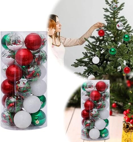 Christmas Decorations Indoor, 30 Pieces Christmas Balls Ornaments Xmas Decorations Clear Baubles Home Party Decor Candy Cane Ornaments