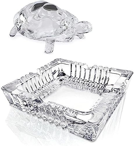 AYUSHNAIK Feng Shui Vastu Glas Kristall Schildkröte | Kristall Kachua | Mit Kristallplatte | Geschenk | Dekoration | Viel Glück | Quadratischer Teller | 11cm