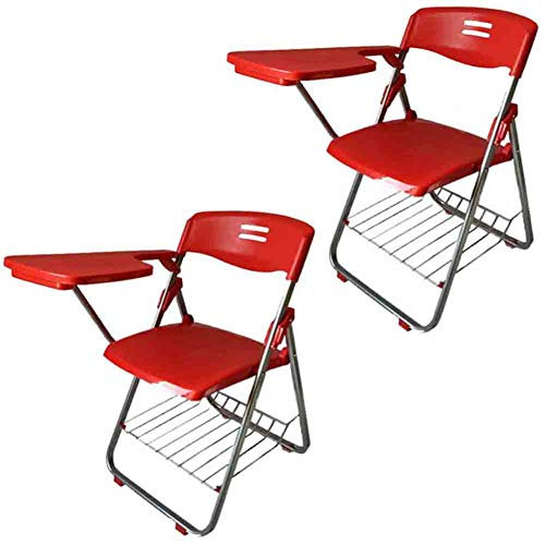 Lot de 2 chaises de bureau pliantes avec tablette d'écriture, cadre en acier durable, idéal pour la formation, les conférences, les affaires et l'apprentissage, rouge