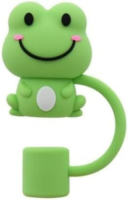 Green Frog Straw Cap, 10mm Cute Silicone Straw Covers Cap for Stanley Cup, Dust-Proof Drinking Straw Reusable Straw Tips Lids Drinking Straw Dispensers