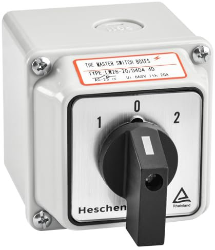 Heschen Interruptor selector de levas universal LW28-20/D404.4D, 660 V 20 A, encendido y apagado, 3 posiciones, 16 terminales, con caja exterior principal, para conmutación e interrupción de circuitos