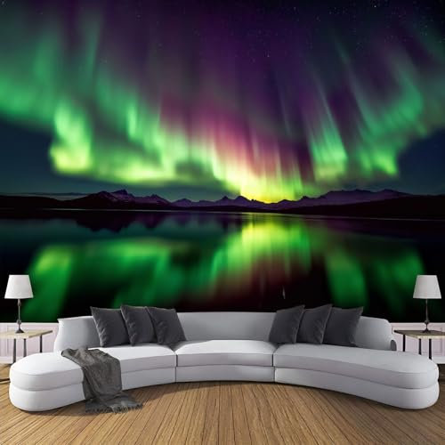 Fototapete 396X280Cm (B×H), Tapete Naturlandschaft 3D Effekt, Nordlichter Wandbild Wandtapete Hauptdekorationen Für Wohnzimmer Schlafzimmer, Uv-Beständig Seidenstoff Tapete