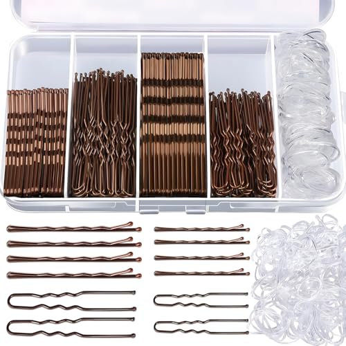 Epingle a Cheveux 500 Pièces Femme Pince Chignon U Epingle à Cheveux 2 pouce 2.36 pouce Barrette Cheveux 2 pouce 2.75 pouce Bandes de Cheveux Transparentes avec Boîte de Rangement(marron)