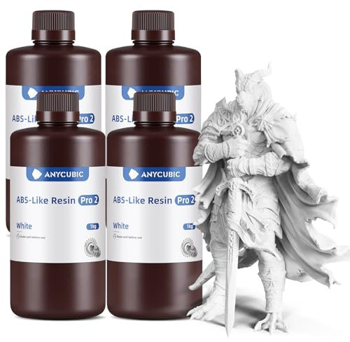 ANYCUBIC ABS-Like Resin Pro 2, 3D Drucker Resin mit erhöhter Festigkeit und Zähigkeit, Hoher Präzision, Weitgehende Kompatibilität mit allen Resin 3D Druckern (Weiß, 1kg, 4pcs)
