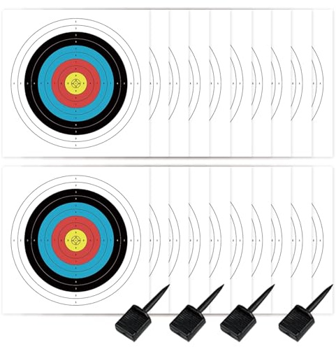 KURUGEILI 20pcs Ziele Papier Standard Bogenschießen 40/60/80cm 10 Ring Bogen und Pfeil Ziele Gesicht mit 4pcs Zielstifte für Bogenschießen & Jagd Praxis Schießen