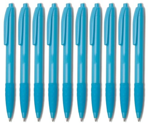 WPRO 100 x Kugelschreiber in türkis – ergonomisch mit rutschfester Griffzone – blau schreibend – Werbekugelschreiber mit Komfortgriff – ideal für Büro, Schule & Werbung