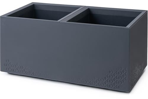KONZEPT Pflanzkübel groß, außen, rechteckig 40x80x40 cm auf Rollen, anthrazit in Beton-Optik, Blumenkübel aus Kunststoff für Garten, Balkon & Terrasse