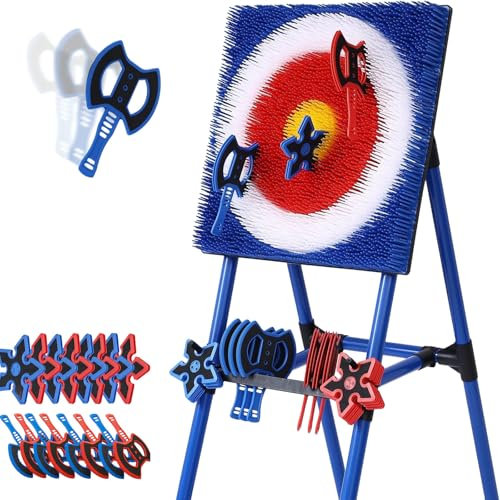 ZephyrGlow Axe Throwing Bristle Target with 8 Throwing Axes Set, Deluxe Foldable Plastic Backyard Game for Adults & Kids, Carnival & Lawn Outdoor Entertainment with Safe Foam Design