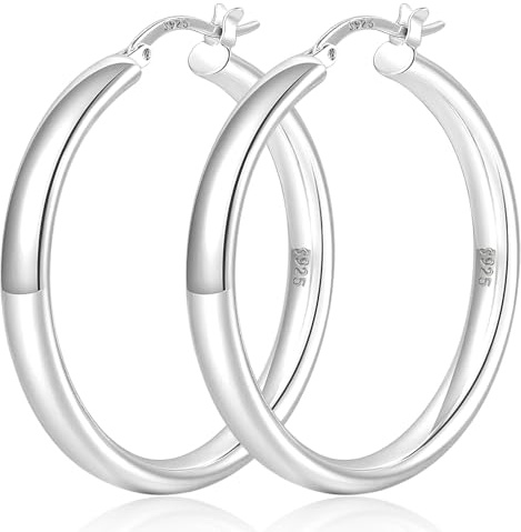 YOUNGYUE 5 mm Creolen aus 925er Sterlingsilber, hypoallergen, Creolen aus Sterlingsilber für Damen, leicht, groß, Silber, für Damen, 30/40/50/60/70 mm