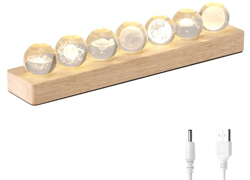 BUTORY 1 Set Sonnensystem Planet 3d Kristallkugel Nachtlicht FüR Raumplaneten Kristalldekoration Led Nachtlicht Mit Holzsockel Sieben Planeten Deko FüR Festival Geschenk