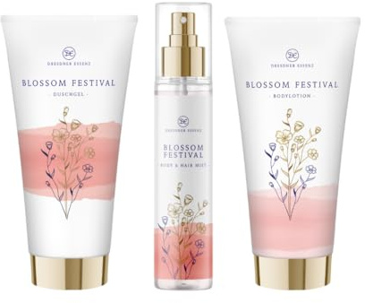 Dresdner Essenz Private Collection Blossom Festival – 3-teiliges Pflegeset | Duftpflege-Set mit Duschgel 200ml, Bodylotion 200ml & Body Mist 150ml im floralen Luxusdesign