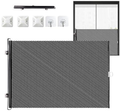 Barrera para Gatos y Perros - Rejilla Escamotable Interior Discreto | Plegable antisalto Seguridad Ajustable con ventosas 50x125cm para Puertas y pasillos