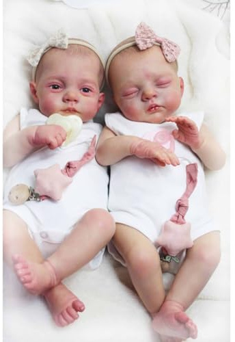 Lonian Reborn Puppen Zwillinge - 18-Zoll realistische neugeborenes Baby Junge Mädchen mit weichen Vinyl Gliedmaßen, lebensechte Baby-Puppen Zwillinge mit Kleidung für Kinder 3 +
