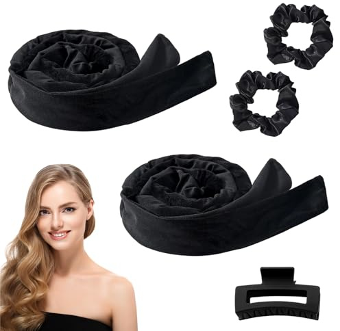Heatless Curls Band, Lockenband Samt Große Locken ohne Hitze Rutschfest Lockenwickler über Nacht Blow Out Hair Curler Band mit Haarnadel Rutschfest Haarband Für Mittleres Langes Haar (Schwarz)