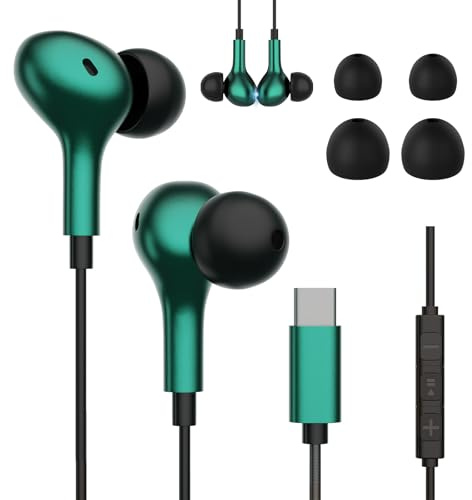 Kopfhörer mit kabel USB C Türkis, USBC Ohrhörer In-Ear Headset mit Mikrofon