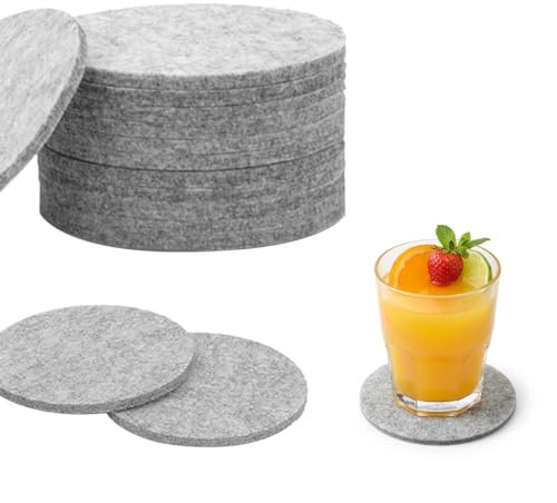 30 Stück Filzuntersetzer Rund, Filz Untersetzer für Gläser, Untersetzer Glasuntersetzer Filz, Filzuntersetzer Rund für Tassen Tisch Bar GläSer Becher (Hellgrau)