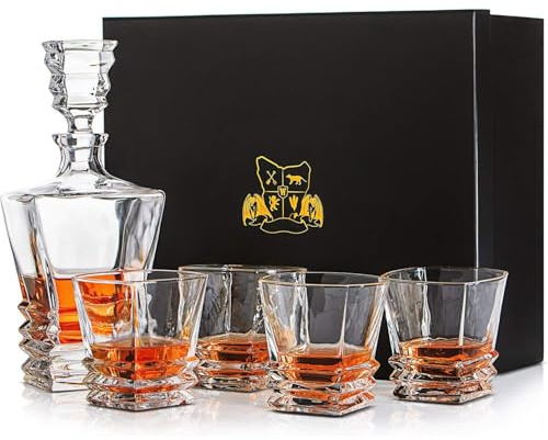 Classic Whiskey Decanter, Whiskey Glasses Gift Set Includes 750ml Whisky Decanter, Whiskey Glasses Set of 4 with Wooden Display Box, Whiskey Gift Sets for Men