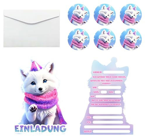 Huahuanghui 12× Einladungskarten Kindergeburtstag Fuchs | Polarfuchs Einladungskarten Kindergeburtstag Mädchen Junge, für Kinderparty, Geburtstagsfeiern