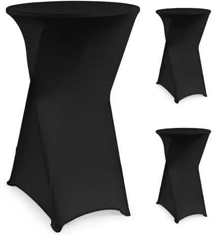 Klugholz Stretch Stehtisch Hussen 2er-Set, Hussen Stehtische Ø60-110cm Schwarz, Stehtischhusse mit Verstärkung im Fußbereich, bügelfrei, waschbar für Hochzeit, Party, Bistro